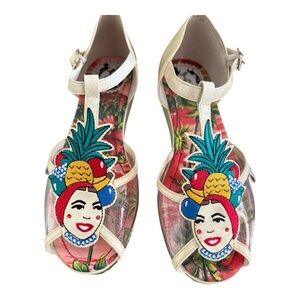 Miss L Fire Carmen Miranda Fruit Sandals Size 40 EU / 9-9.5 US RARE Quirky Pinup